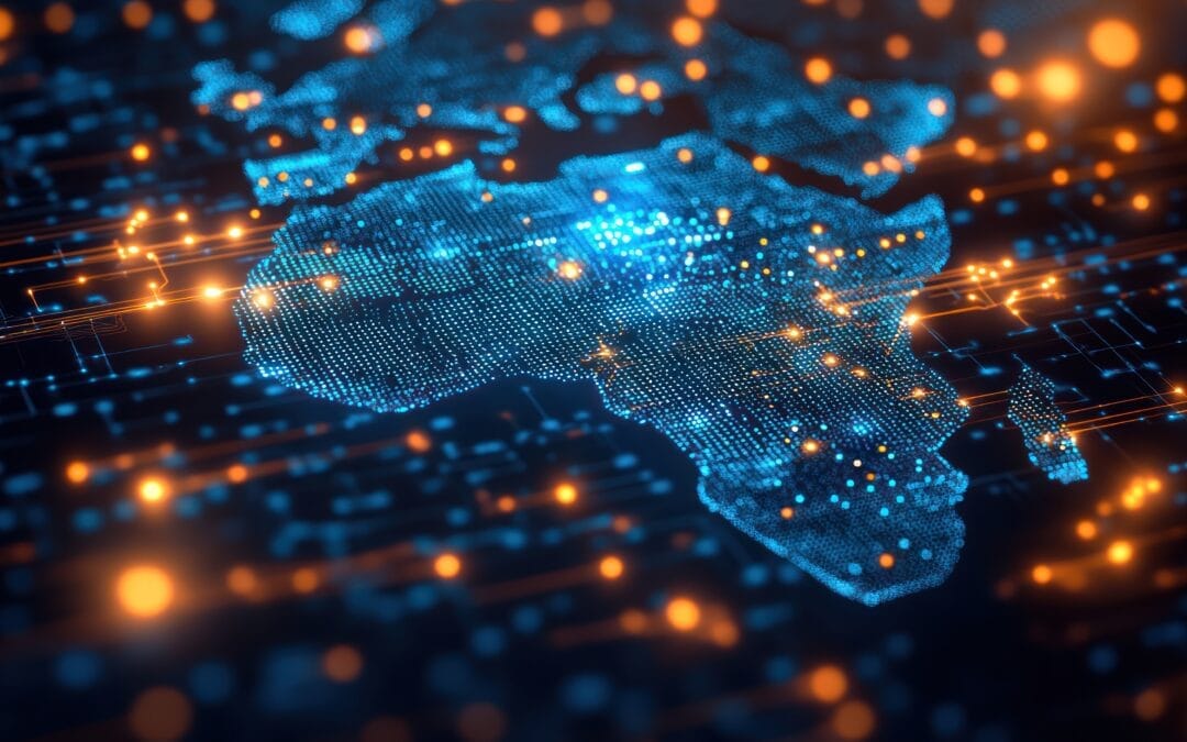 digital africa map, global connectivity, circuit board background. possible use stock photo